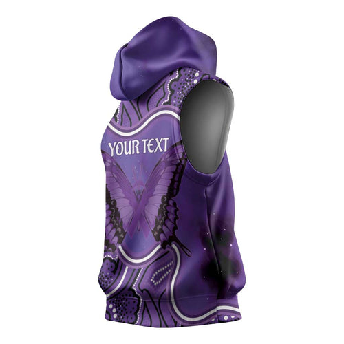 Australia Lupus Awareness Month Personalised Sleeveless Hoodie Butterfly Purple Ribbon Invisible Illness Indigenous Art