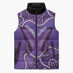 Australia Lupus Awareness Month Personalised Sleeveless Puffer Jacket Butterfly Purple Ribbon Invisible Illness Indigenous Art