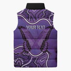 Australia Lupus Awareness Month Personalised Sleeveless Puffer Jacket Butterfly Purple Ribbon Invisible Illness Indigenous Art