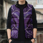 Australia Lupus Awareness Month Personalised Sleeveless Puffer Jacket Butterfly Purple Ribbon Invisible Illness Indigenous Art