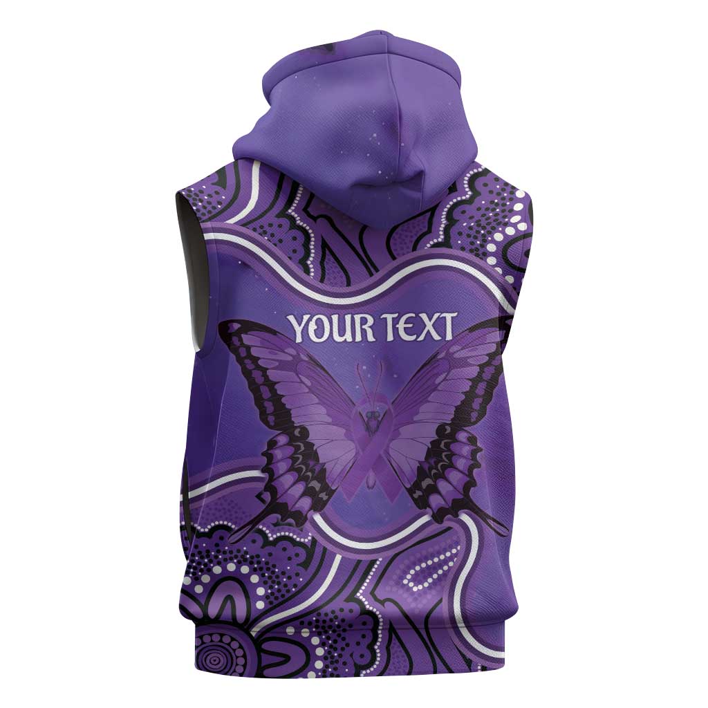 Australia Lupus Awareness Month Personalised Sleeveless Zip Hoodie Butterfly Purple Ribbon Invisible Illness Indigenous Art