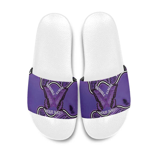 Australia Lupus Awareness Month Personalised Slide Sandals Butterfly Purple Ribbon Invisible Illness Indigenous Art