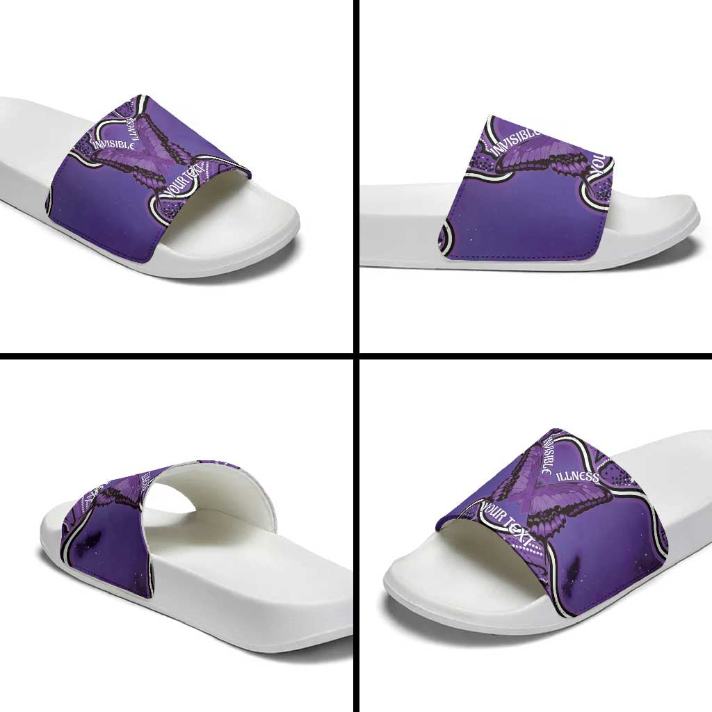 Australia Lupus Awareness Month Personalised Slide Sandals Butterfly Purple Ribbon Invisible Illness Indigenous Art