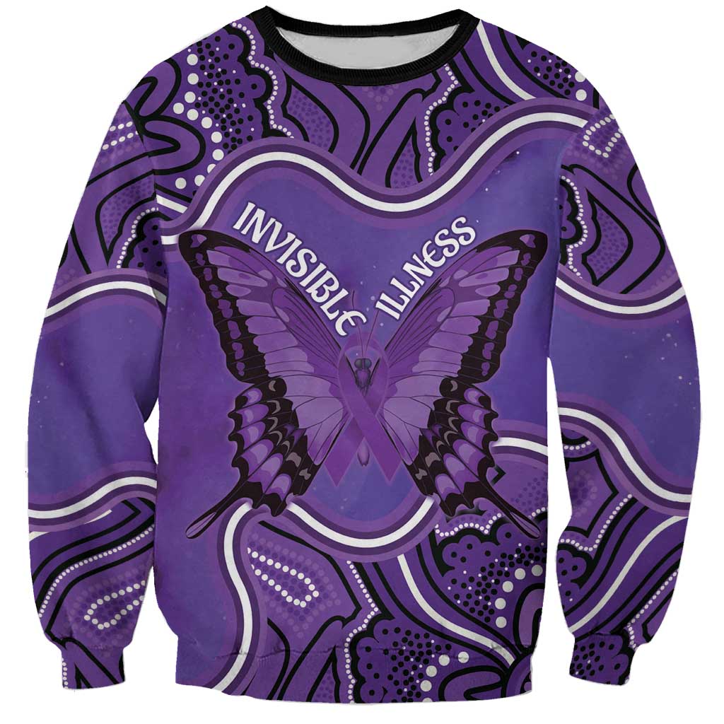 Australia Lupus Awareness Month Personalised Sweatshirt Butterfly Purple Ribbon Invisible Illness Indigenous Art