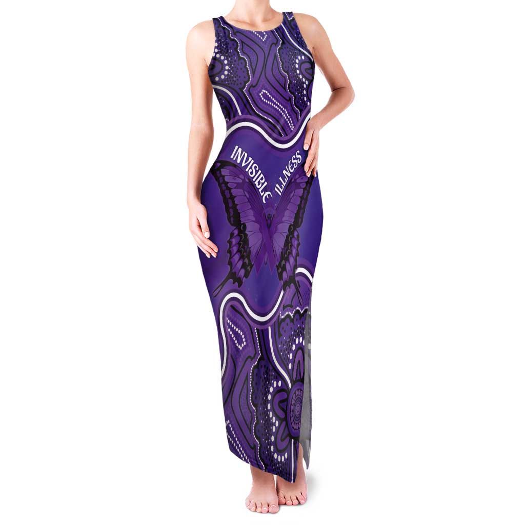 Australia Lupus Awareness Month Personalised Tank Maxi Dress Butterfly Purple Ribbon Invisible Illness Indigenous Art