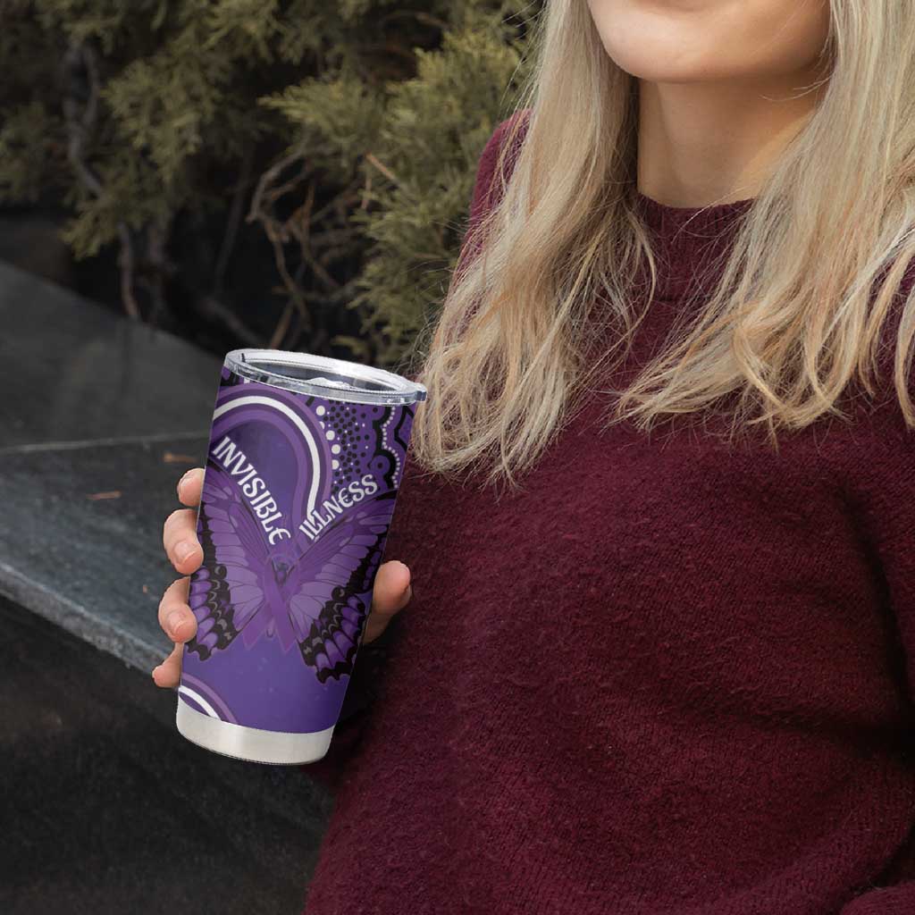 Australia Lupus Awareness Month Personalised Tumbler Cup Butterfly Purple Ribbon Invisible Illness Indigenous Art