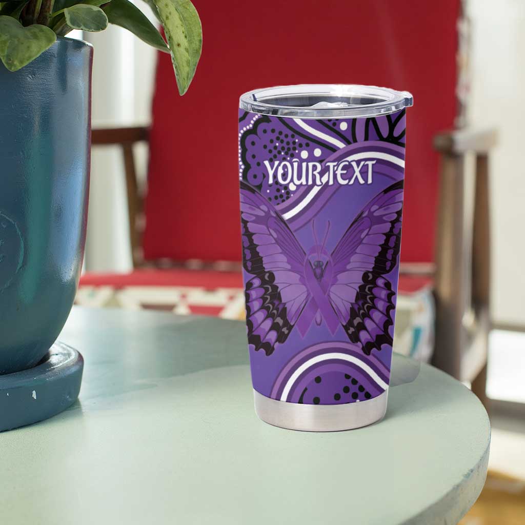 Australia Lupus Awareness Month Personalised Tumbler Cup Butterfly Purple Ribbon Invisible Illness Indigenous Art
