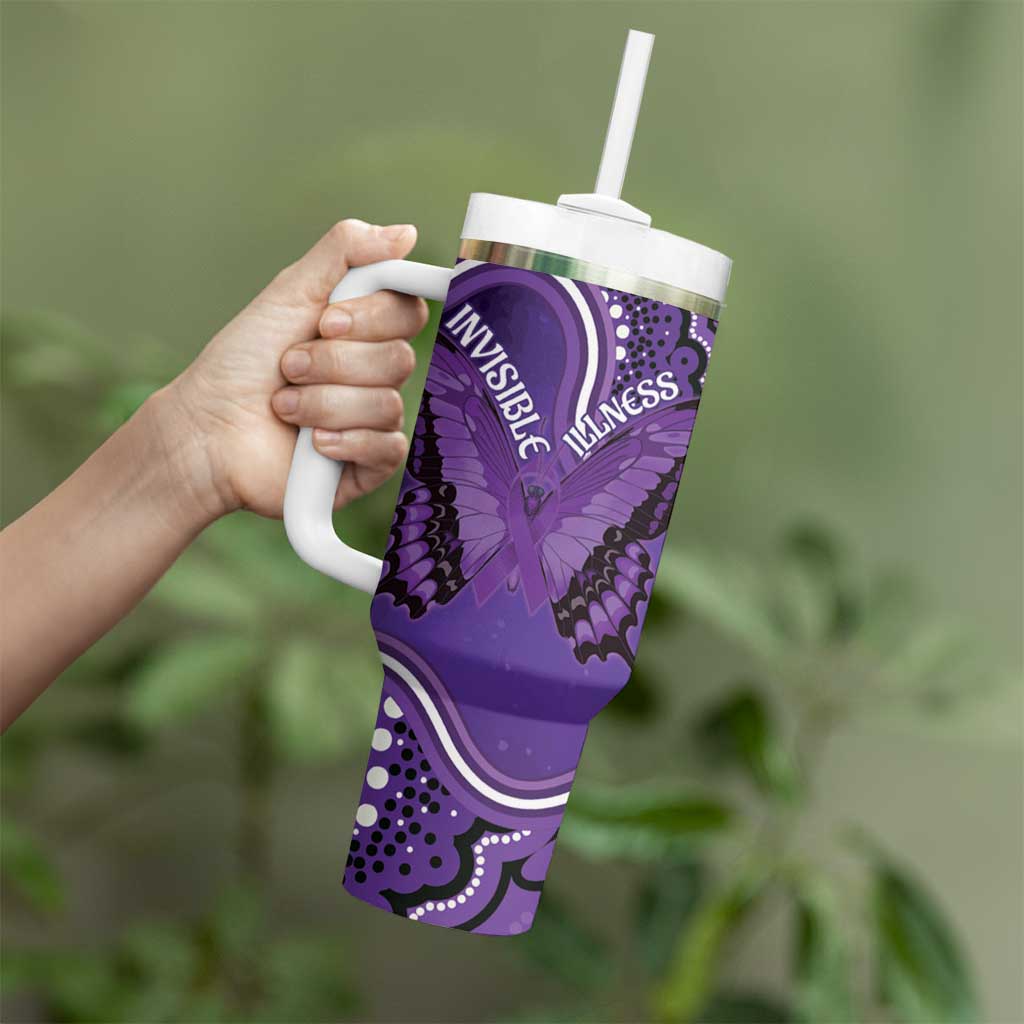 Australia Lupus Awareness Month Personalised Tumbler With Handle Butterfly Purple Ribbon Invisible Illness Indigenous Art