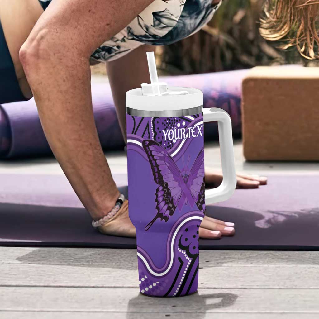 Australia Lupus Awareness Month Personalised Tumbler With Handle Butterfly Purple Ribbon Invisible Illness Indigenous Art