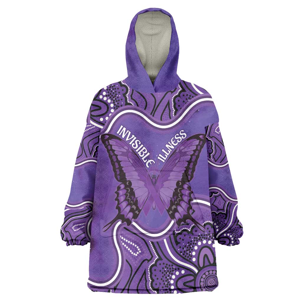 Australia Lupus Awareness Month Personalised Wearable Blanket Hoodie Butterfly Purple Ribbon Invisible Illness Indigenous Art