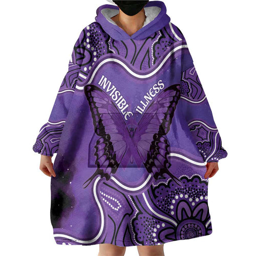 Australia Lupus Awareness Month Personalised Wearable Blanket Hoodie Butterfly Purple Ribbon Invisible Illness Indigenous Art
