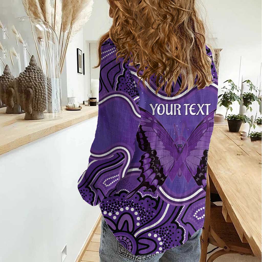 Australia Lupus Awareness Month Personalised Women Casual Shirt Butterfly Purple Ribbon Invisible Illness Indigenous Art