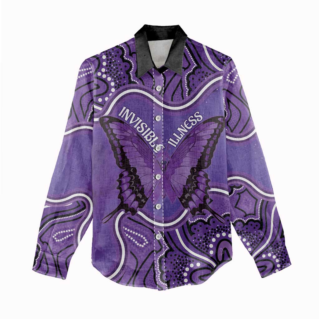 Australia Lupus Awareness Month Personalised Women Casual Shirt Butterfly Purple Ribbon Invisible Illness Indigenous Art