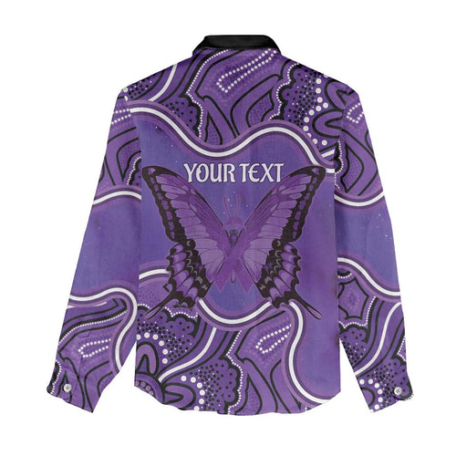Australia Lupus Awareness Month Personalised Women Casual Shirt Butterfly Purple Ribbon Invisible Illness Indigenous Art