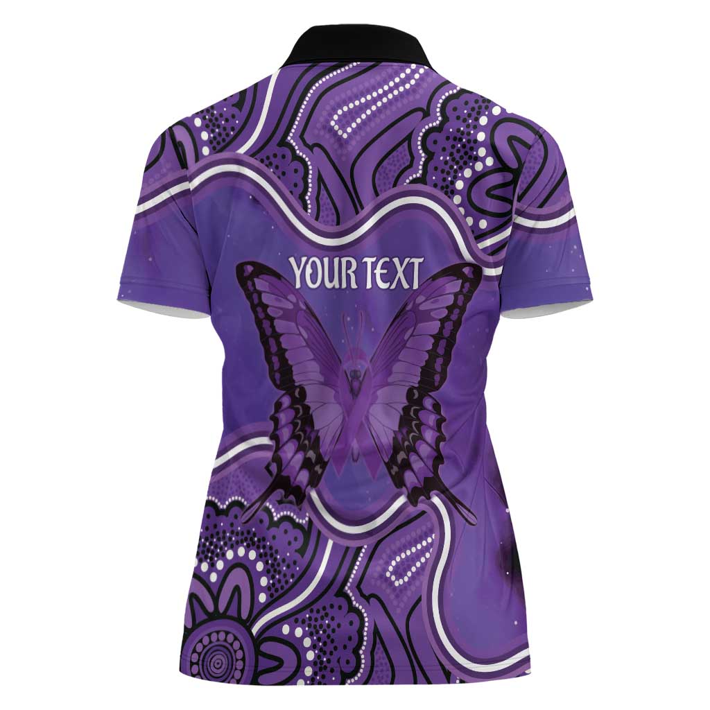 Australia Lupus Awareness Month Personalised Women Polo Shirt Butterfly Purple Ribbon Invisible Illness Indigenous Art