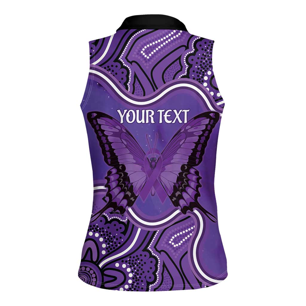 Australia Lupus Awareness Month Personalised Women Sleeveless Polo Shirt Butterfly Purple Ribbon Invisible Illness Indigenous Art