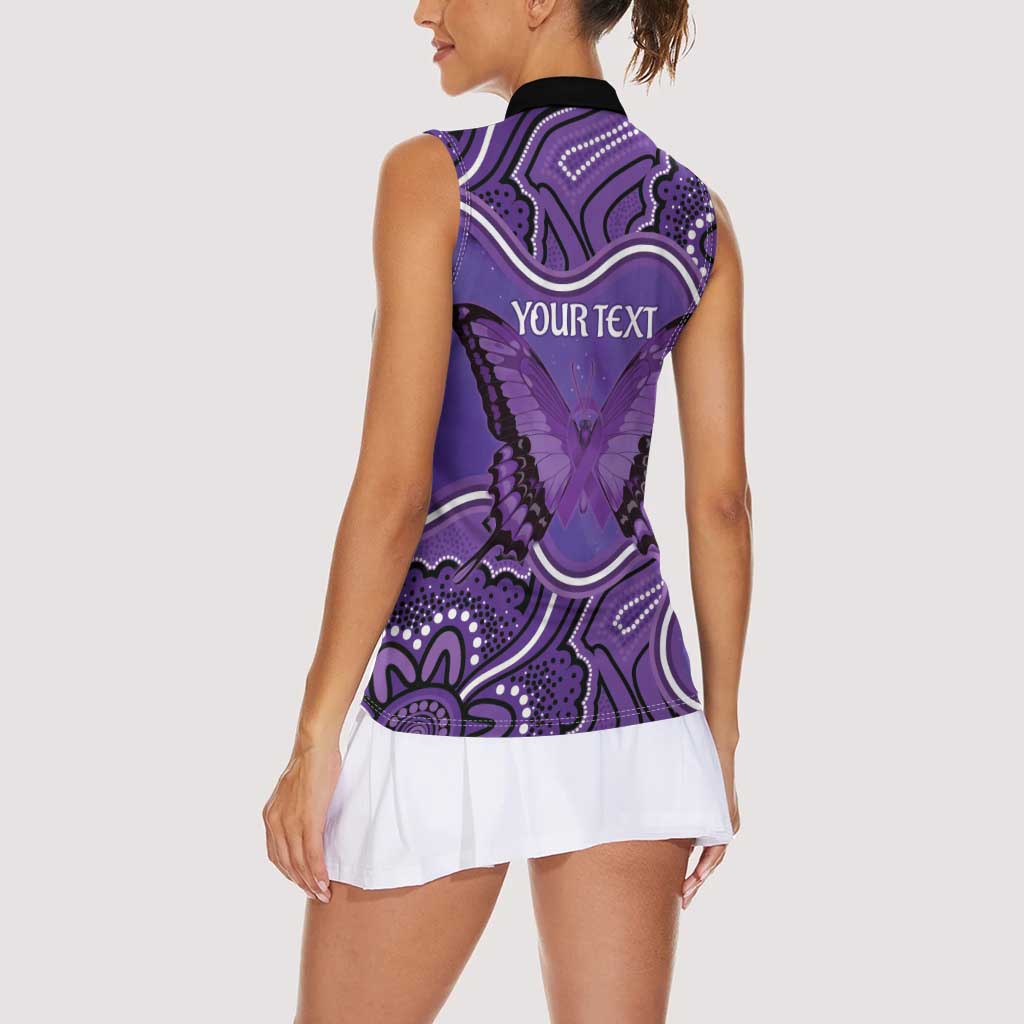 Australia Lupus Awareness Month Personalised Women Sleeveless Polo Shirt Butterfly Purple Ribbon Invisible Illness Indigenous Art