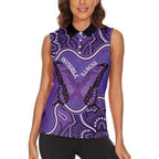 Australia Lupus Awareness Month Personalised Women Sleeveless Polo Shirt Butterfly Purple Ribbon Invisible Illness Indigenous Art