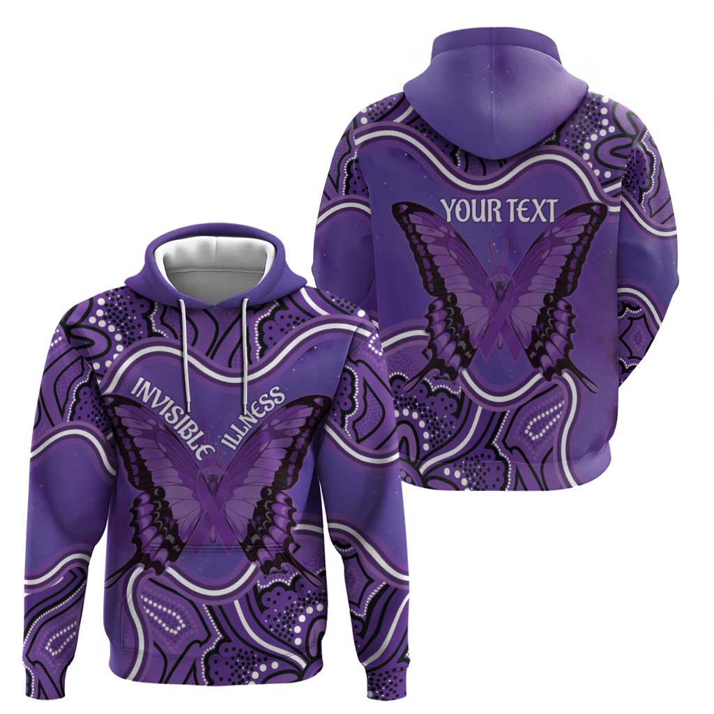 Australia Lupus Awareness Month Personalised Zip Hoodie Butterfly Purple Ribbon Invisible Illness Indigenous Art
