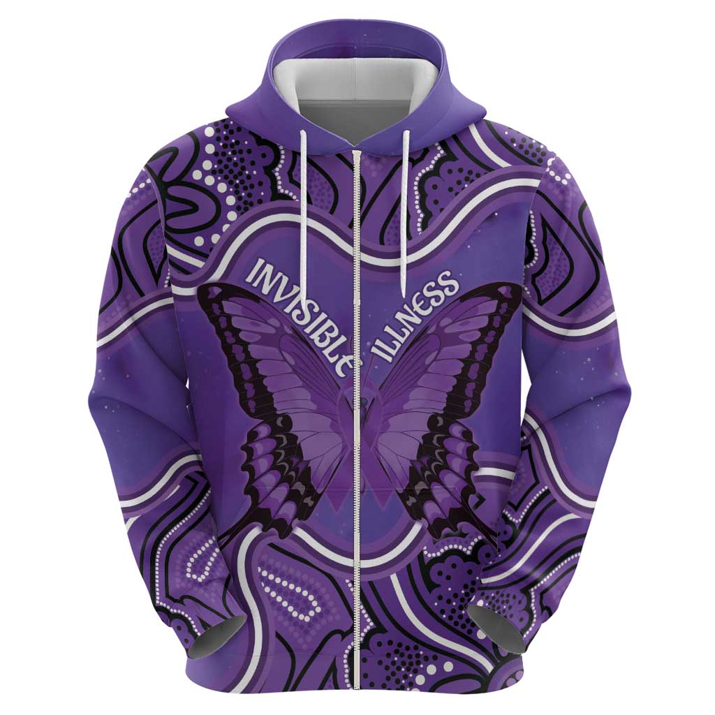 Australia Lupus Awareness Month Personalised Zip Hoodie Butterfly Purple Ribbon Invisible Illness Indigenous Art