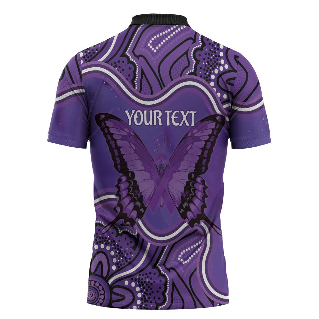 Australia Lupus Awareness Month Personalised Zipper Polo Shirt Butterfly Purple Ribbon Invisible Illness Indigenous Art