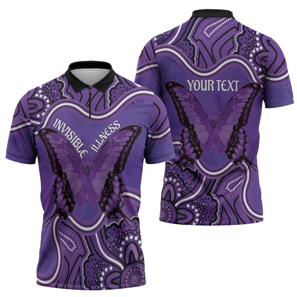 Australia Lupus Awareness Month Personalised Zipper Polo Shirt Butterfly Purple Ribbon Invisible Illness Indigenous Art