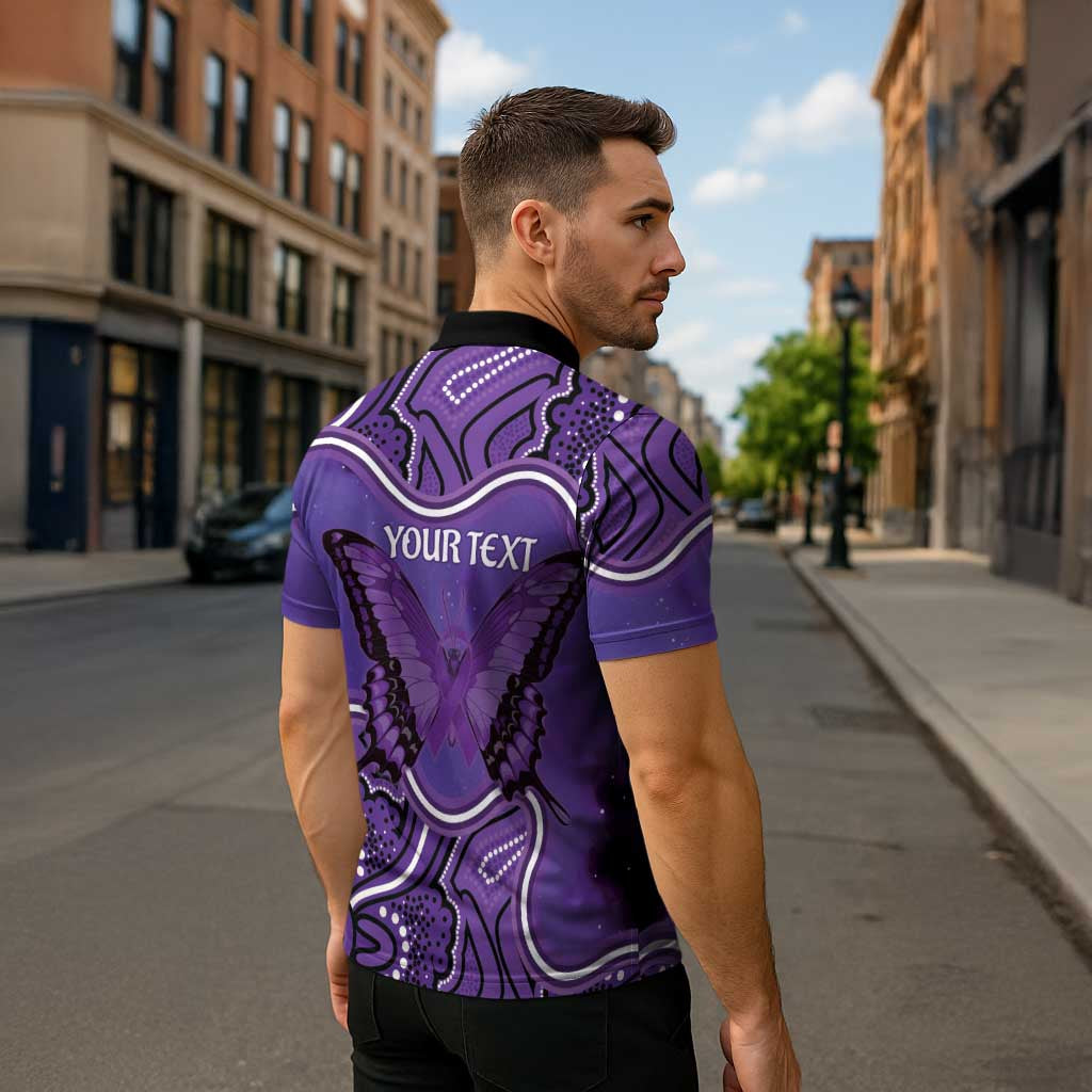 Australia Lupus Awareness Month Personalised Zipper Polo Shirt Butterfly Purple Ribbon Invisible Illness Indigenous Art
