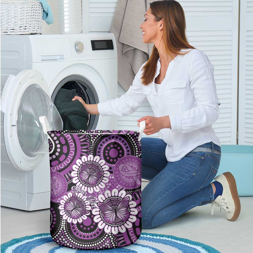Australia Indigenous Butterflies Personalised Laundry Basket Lupus Awareness Purple Ribbon Aboriginal Art