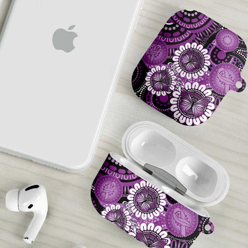 Australia Indigenous Butterflies Personalised AirPods Case Lupus Awareness Purple Ribbon Aboriginal Art