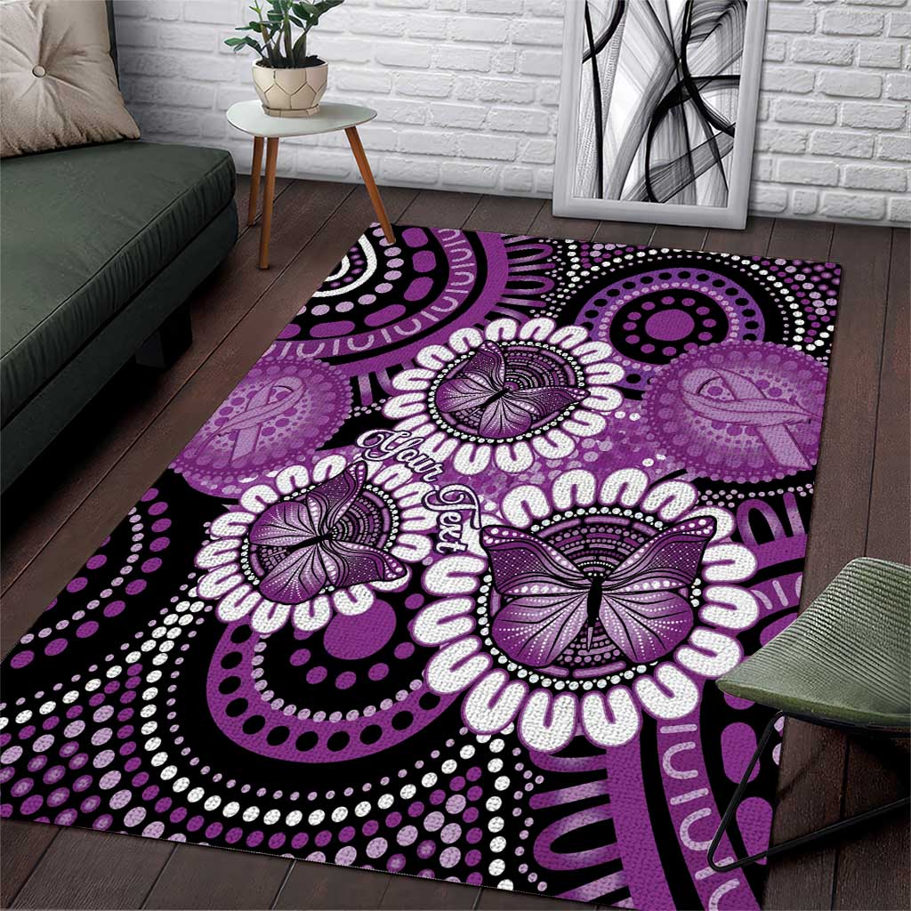 Australia Indigenous Butterflies Personalised Area Rug Lupus Awareness Purple Ribbon Aboriginal Art