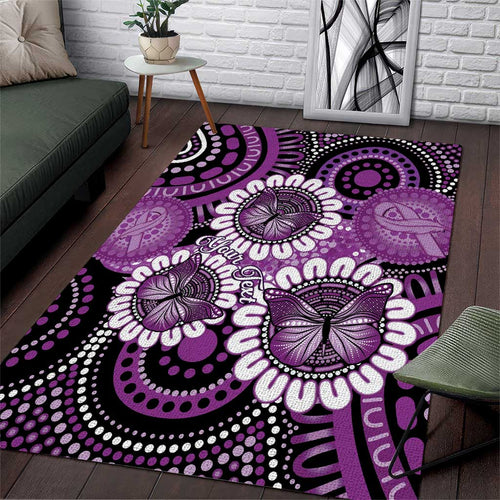 Australia Indigenous Butterflies Personalised Area Rug Lupus Awareness Purple Ribbon Aboriginal Art