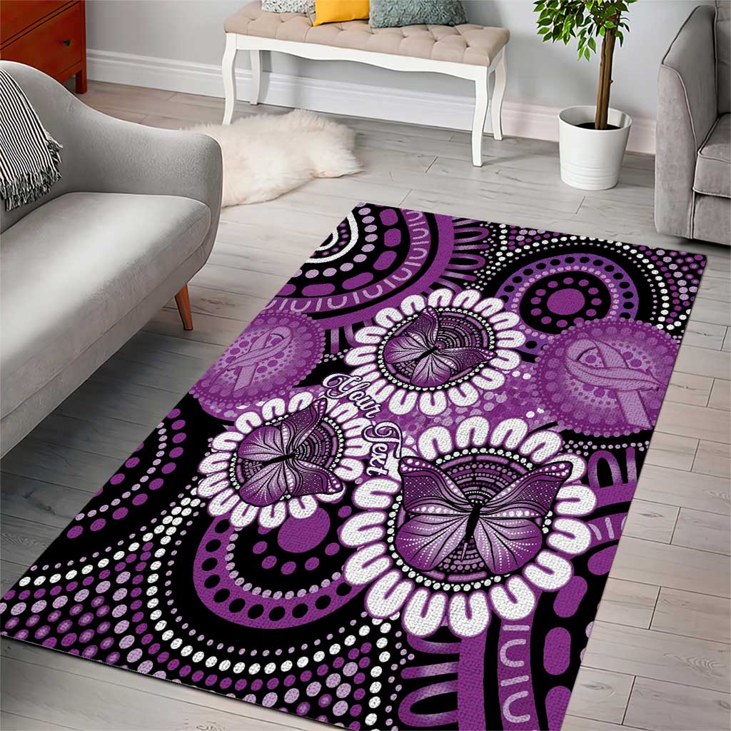 Australia Indigenous Butterflies Personalised Area Rug Lupus Awareness Purple Ribbon Aboriginal Art