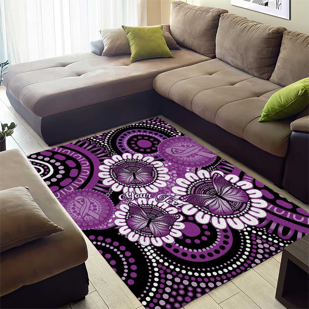 Australia Indigenous Butterflies Personalised Area Rug Lupus Awareness Purple Ribbon Aboriginal Art