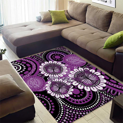 Australia Indigenous Butterflies Personalised Area Rug Lupus Awareness Purple Ribbon Aboriginal Art