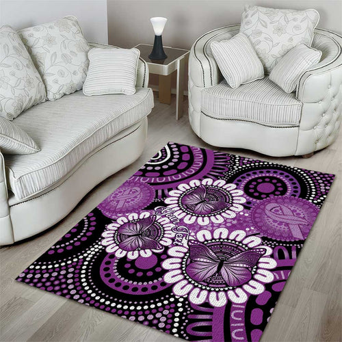 Australia Indigenous Butterflies Personalised Area Rug Lupus Awareness Purple Ribbon Aboriginal Art