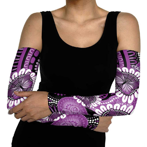 Australia Indigenous Butterflies Personalised Arm Sleeves Lupus Awareness Purple Ribbon Aboriginal Art