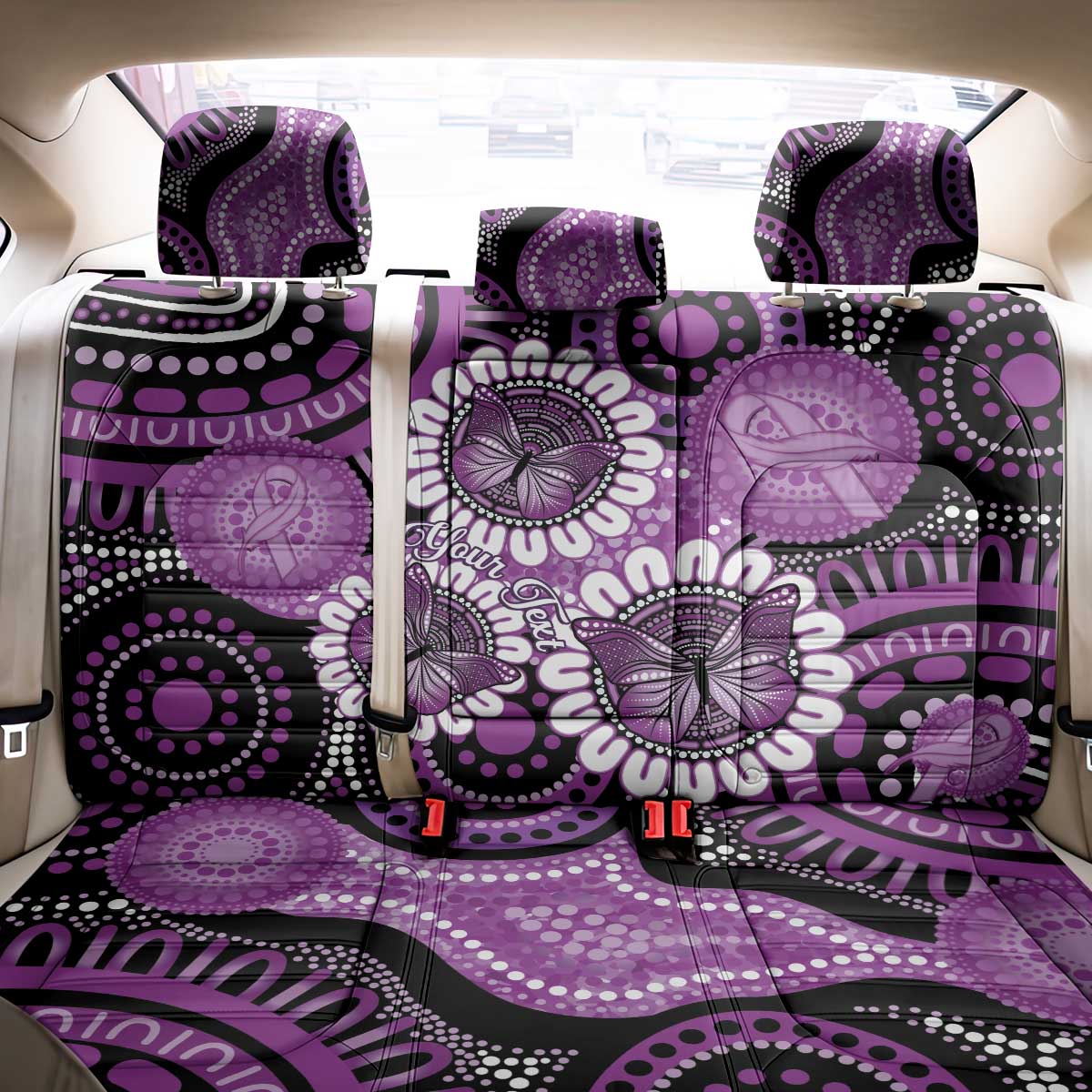 Australia Indigenous Butterflies Personalised Back Car Seat Cover Lupus Awareness Purple Ribbon Aboriginal Art