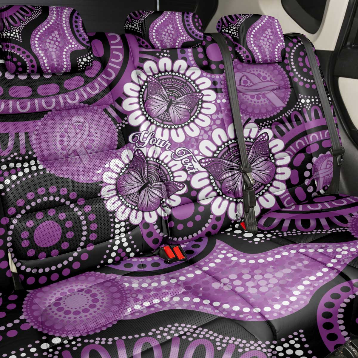 Australia Indigenous Butterflies Personalised Back Car Seat Cover Lupus Awareness Purple Ribbon Aboriginal Art