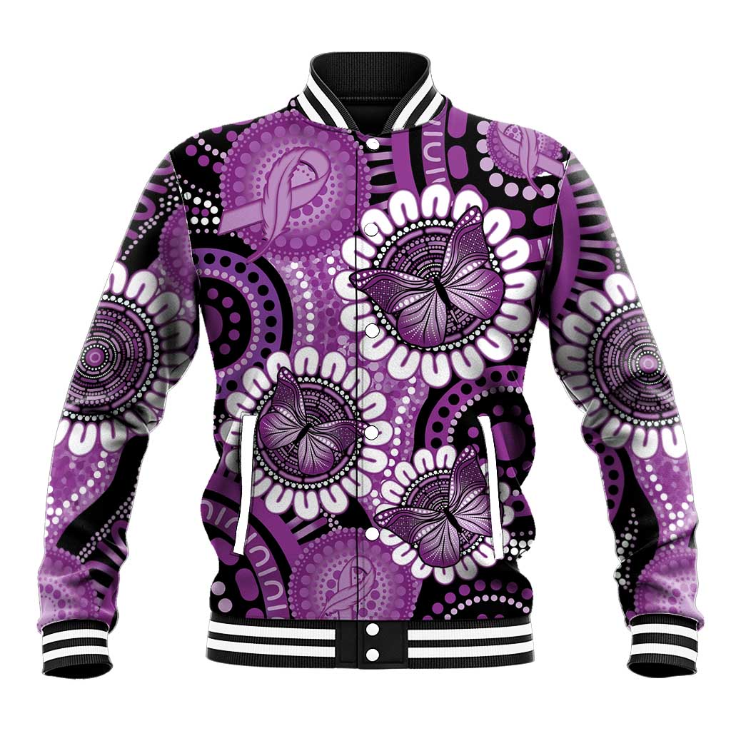 Australia Indigenous Butterflies Personalised Baseball Jacket Lupus Awareness Purple Ribbon Aboriginal Art