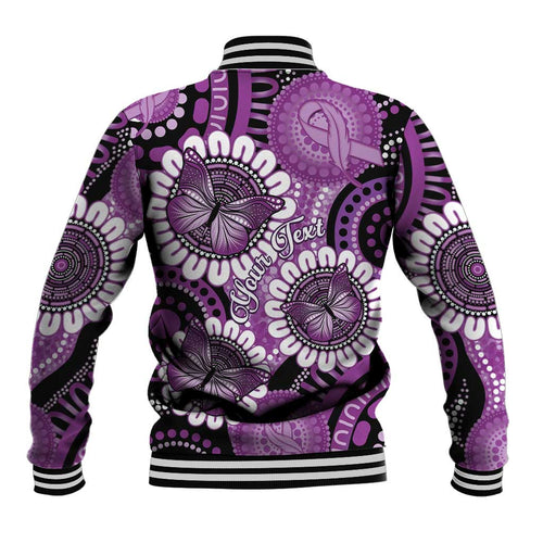 Australia Indigenous Butterflies Personalised Baseball Jacket Lupus Awareness Purple Ribbon Aboriginal Art