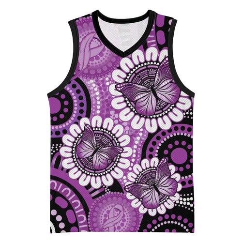 Australia Indigenous Butterflies Personalised Basketball Jersey Lupus Awareness Purple Ribbon Aboriginal Art
