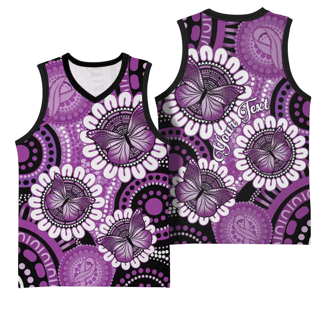Australia Indigenous Butterflies Personalised Basketball Jersey Lupus Awareness Purple Ribbon Aboriginal Art