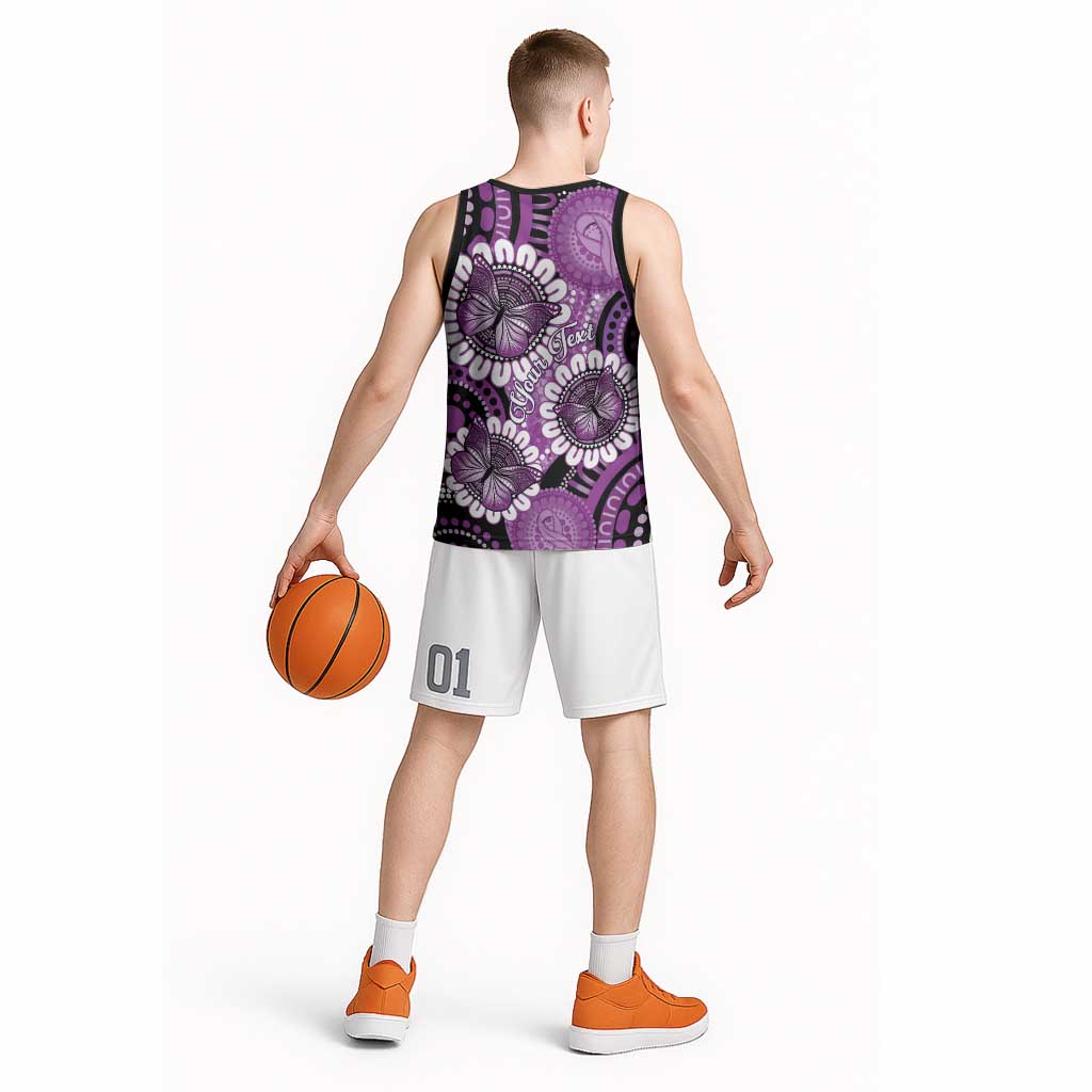Australia Indigenous Butterflies Personalised Basketball Jersey Lupus Awareness Purple Ribbon Aboriginal Art