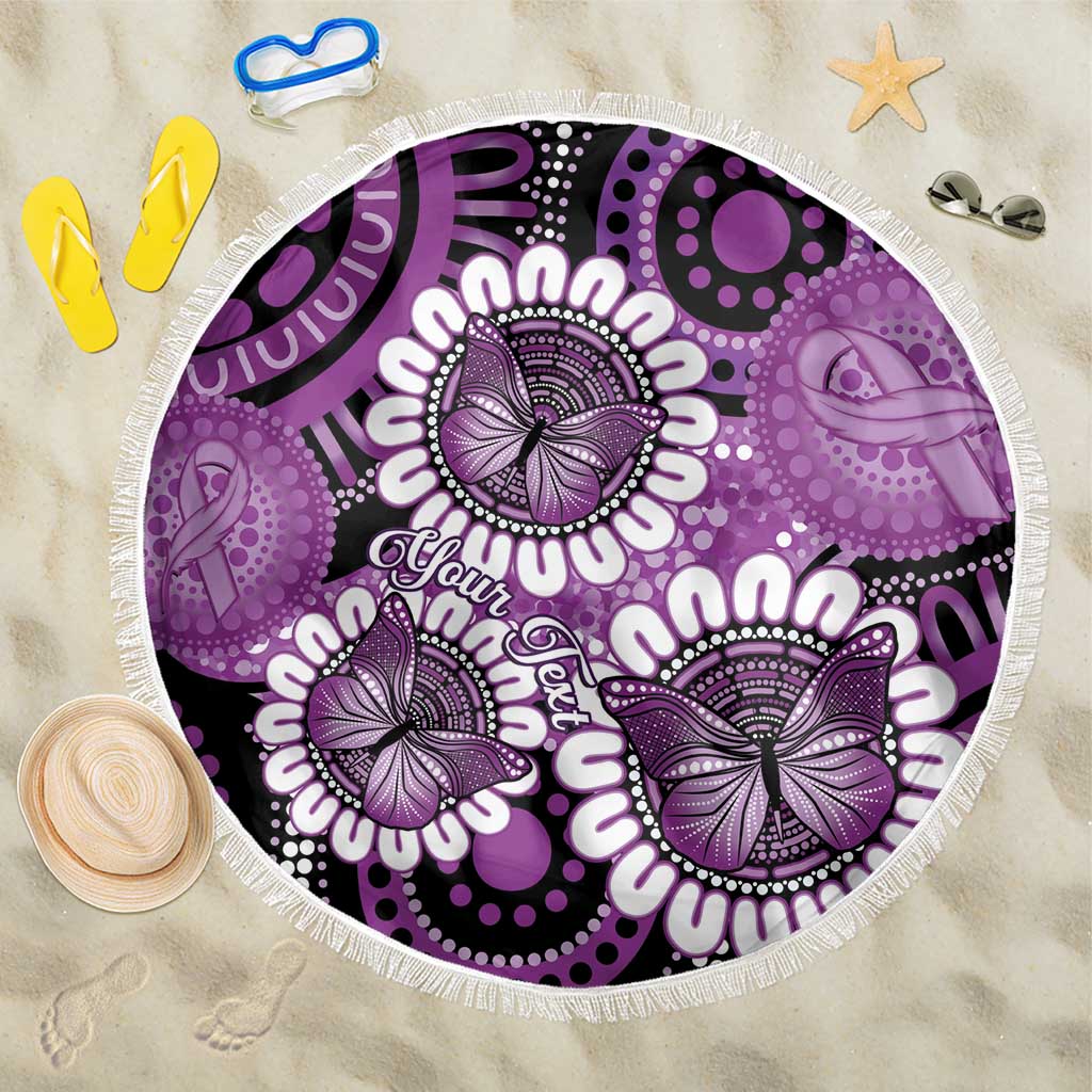 Australia Indigenous Butterflies Personalised Beach Blanket Lupus Awareness Purple Ribbon Aboriginal Art