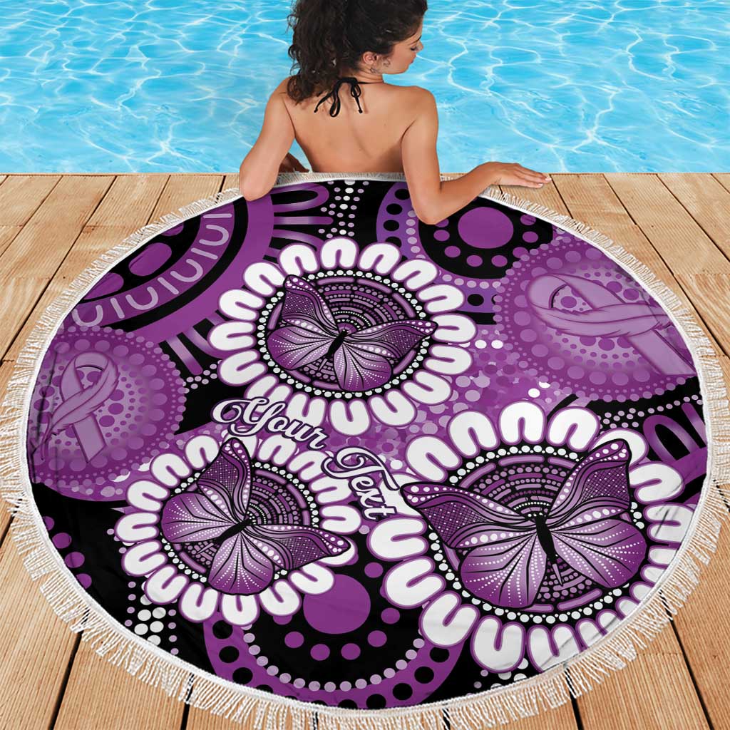 Australia Indigenous Butterflies Personalised Beach Blanket Lupus Awareness Purple Ribbon Aboriginal Art