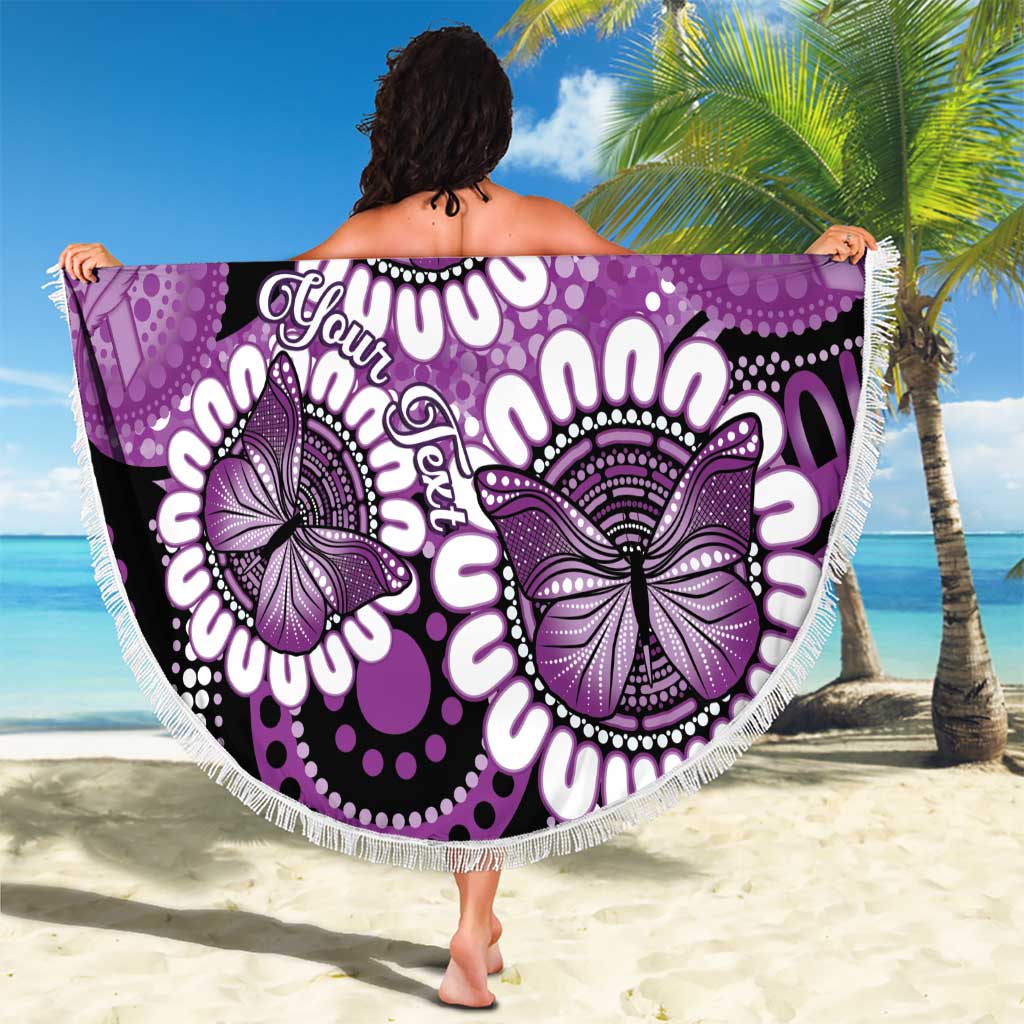 Australia Indigenous Butterflies Personalised Beach Blanket Lupus Awareness Purple Ribbon Aboriginal Art