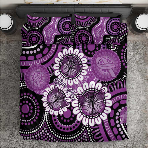 Australia Indigenous Butterflies Personalised Bedding Set Lupus Awareness Purple Ribbon Aboriginal Art