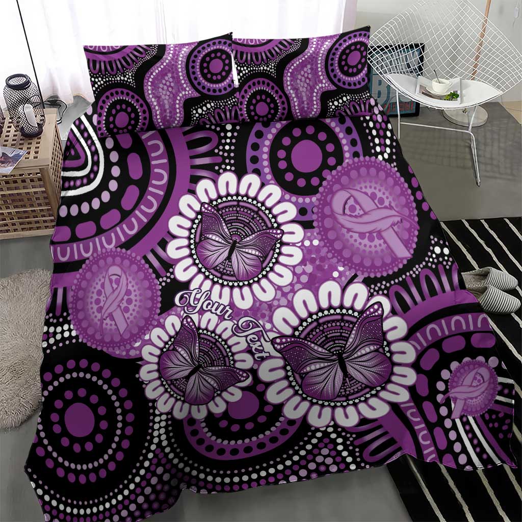 Australia Indigenous Butterflies Personalised Bedding Set Lupus Awareness Purple Ribbon Aboriginal Art