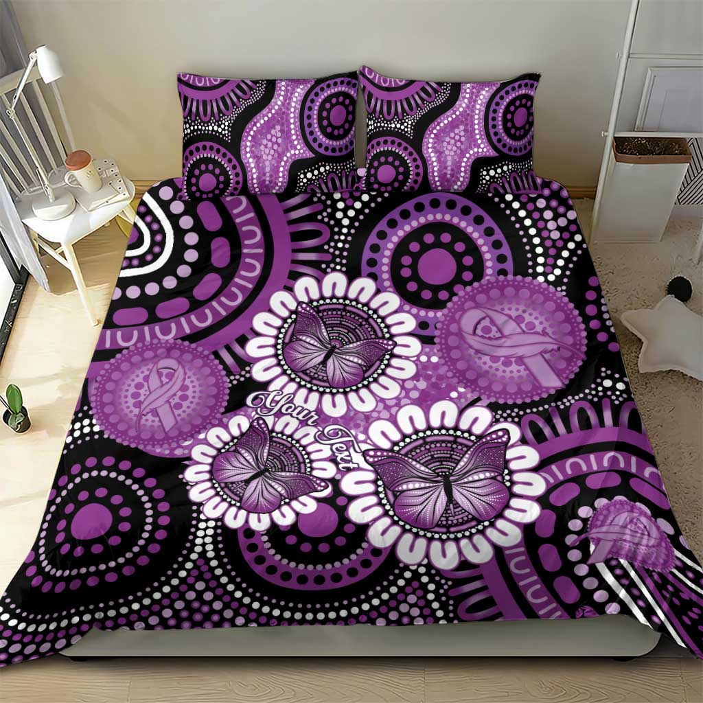 Australia Indigenous Butterflies Personalised Bedding Set Lupus Awareness Purple Ribbon Aboriginal Art