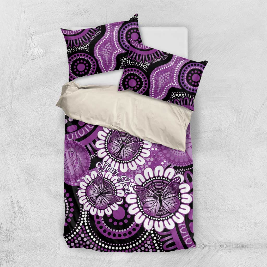 Australia Indigenous Butterflies Personalised Bedding Set Lupus Awareness Purple Ribbon Aboriginal Art